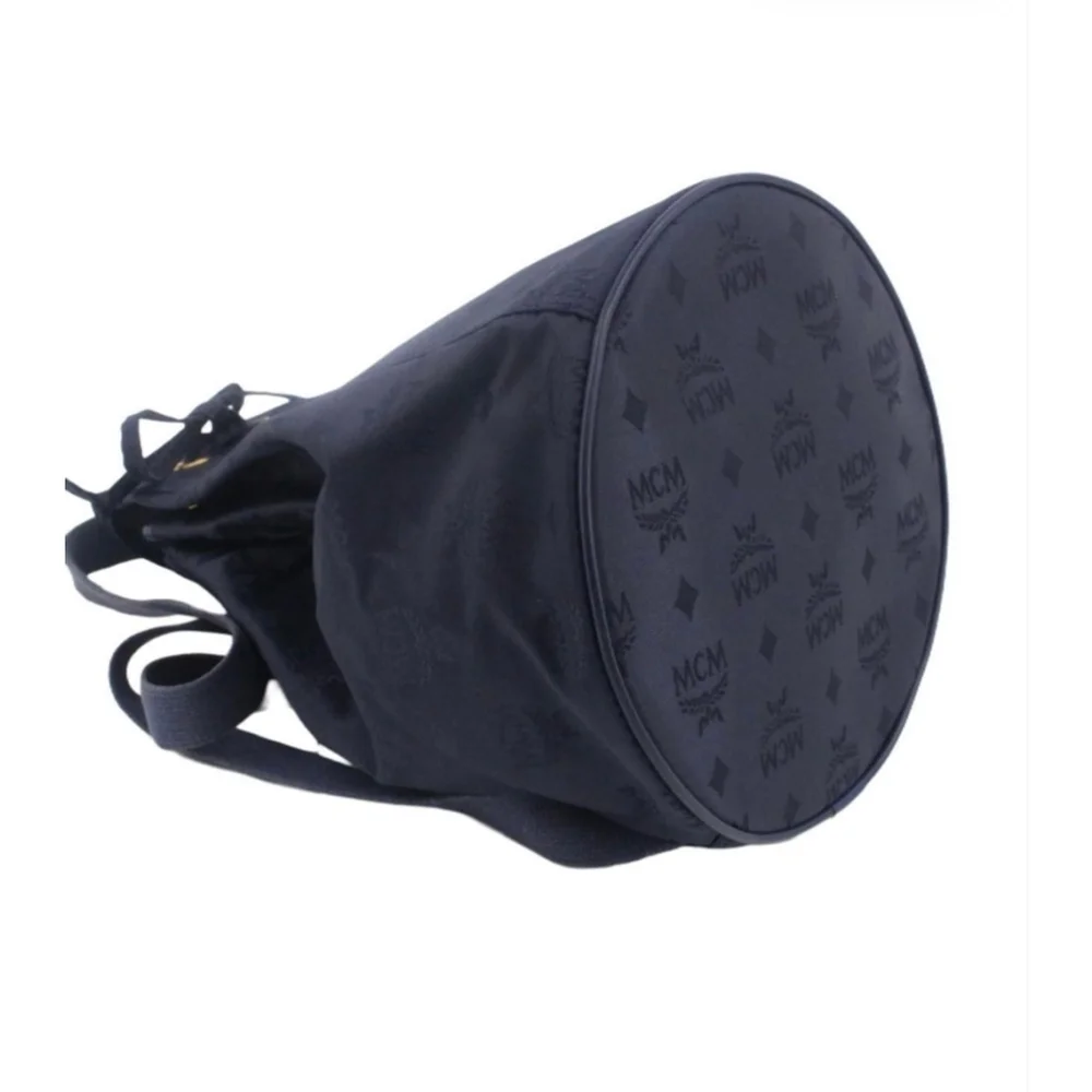 MCM Navy Monogram Drawstring Backpack 12.6”x12.6”x8.7”